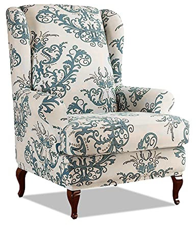 VanderHOME Ohrensessel husse mit Muster Blumen Elastisch Bezug Überzug für Ohrenbackensessel ohrensessel bezug Stretch sesselhussen Sessel bezug husse Passt Perfek für ohrensessel Beige