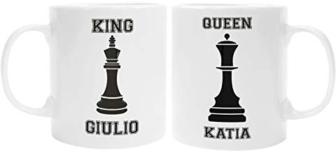 Coppia tazze Mug SanValentino Personalizzabile King & Queen Personalizza con nome - scacchi - idea regalo per lui e lei