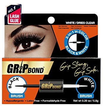 EBIN NEW YORK Grip Bond Eyelash Adhesive (Dual Brush, Black (Dries Dark) & White (Dries Clear), 0.20 oz) | Hypoallergenic Latex Free Formaldehyde Free Lasts All Day Ideal for Sensitive Skins