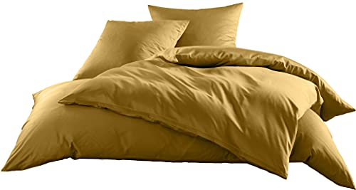 Mako-Satin Baumwollsatin Bettwäsche Uni einfarbig zum Kombinieren (Bettbezug 200 cm x 200 cm, Gold) viele Farben & Größen