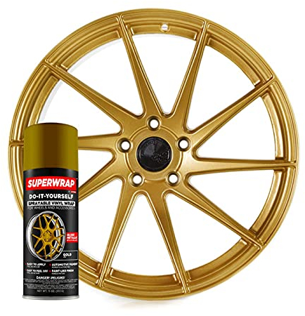 Superwrap Sprayable Vinyl Wrap Paint - High Gloss Finish - Covers 4 Car Wheels 18''-19'' or 2 Motorcycle Wheels - Wheel Kit (Gold)