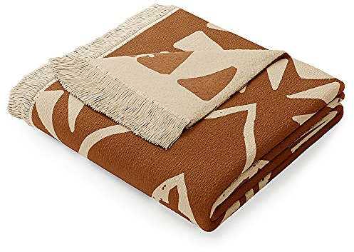 AmeliaHome Kuscheldecke 150x200 cm Decke mit Fransen Tagesdecke aus Baumwolle Boho Ethno Muster Braun Beige Zaria Navajo