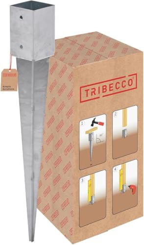 TRIBECCO Pfostenträger Einschlagbodenhülse 91 x 91 mm Länge 750 mm Feuerverzinkt Einschlaghülse für Vierkantholzpfosten Bodenhülse Anker Stahl Bodenanker Torpfosten Wäschespinnen