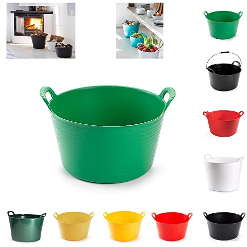 Heavy Duty Plastic Flexi Tub Home Garden Flexible Storage Bucket Laundry Toys Kitchen Bucket, Rubble Container, 2-Handled Recycled Tub (15L - Green Flexi Tub)