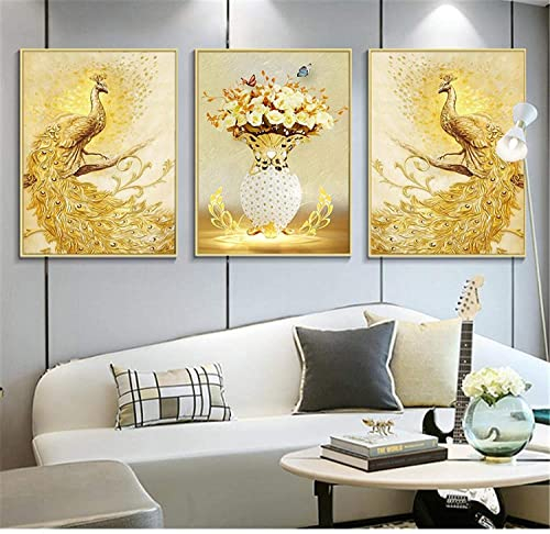 LIANGX Leinwandbilder Goldener Pfau Tiere Poster Wandkunst Malerei Wandbilder Schlafzimmer Wohnzimmer Dekor Wandplakat Kein Rahmen (3X60x90cm)