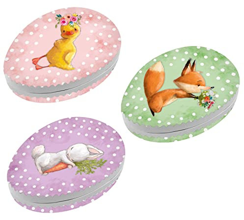 OLShop AG 3er Set Bilderostereier Eier zum Befüllen Motiv Frühlingskinder, 15 cm Pappei zum Befüllen, Ostereier zum Befüllen