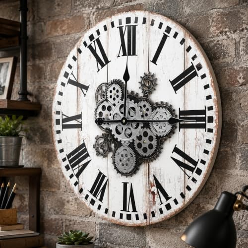 TOKTEKK 61 cm große dekorative Wanduhr (weiß)