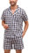 Irdcomps Pigiama Uomo Estivo Cotone Corto A Quadri Pigiami Due Pezzi da Uomo Pigiama da Notte Maniche Corte Manica Comodo Abbigliamento Casual da Casa Morbido e Confortevole Nero+Bianco L