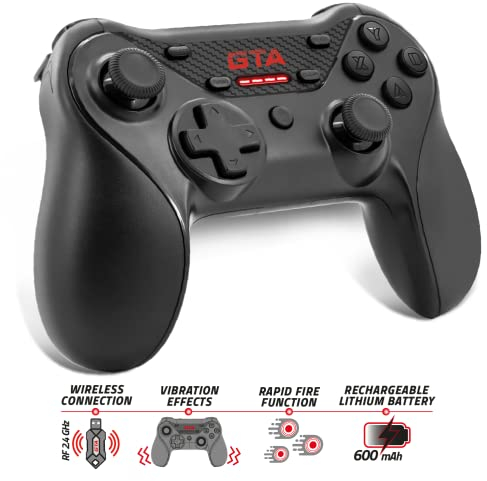 ADVANCE GTA - Manette PC Sans Fil - COMPATIBLE PS3/PC et ANDROID TV - Manette de Jeu Ergonomique avec joystick Asymétrique - Fonction Vibration via 2 Moteurs - Bouton Rapid'Fire - Autonomie de 12h