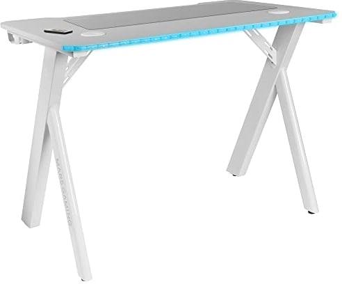 Mars Gaming MGD100RGB, Mesa Gaming Ergonómica RGB, Alfombrilla XXL, Soporte Auriculares y Bebida, Escritorio PC, 100x60cm, Blanco