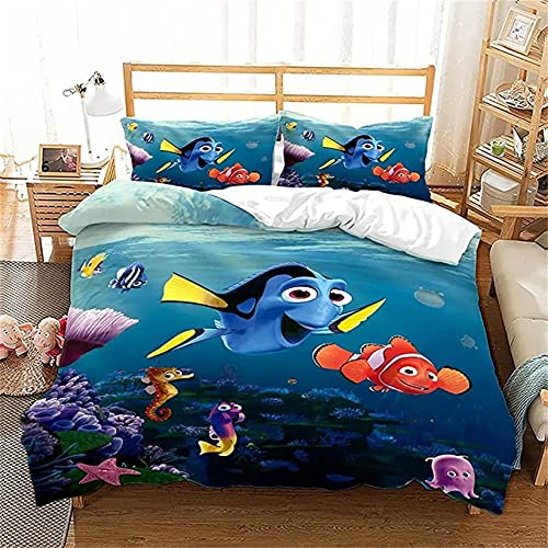 ESAAH Findet Ne-mo Kinder Bettwäsche, Meerestiere, Fische,Koralle Bettbezug 135x200 cm, Mikrofaser, Bettwäsche-Sets Für Kinder (A3,220x240cm+75x50cmx2)