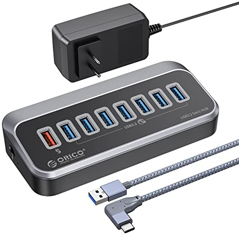 USB 3.0 Hub, ORICO USB C Hub, USB Splitter auf 7 5Gbps Datenübertragung Port und einen Ladeanschluss, mit 1 M USB Kabel, 5Gbps Type C Verteiler für MacBook, Mac Pro/Mini