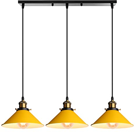 iDEGU 3-flammig Pendelleuchte, Retro Hängelampe Industrie Design Hängeleuchte 22CM Lampenschirm Vintage Lampe E27 Kronleuchter für Küche Esszimmer Café Bar Restaurant (Gelb)