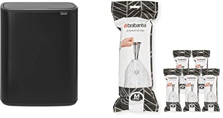 Brabantia Bo Touch Bin - 1 x 60 Litre Inner Buckets (Matt Black) Waste/Recycling Kitchen Bin + M Liners Multipack Box (120 rolls)