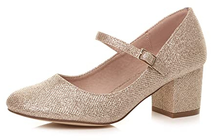 AJVANI Womens Ladies mid Block Heel Strap Work Evening Party Mary Jane Court Shoes Size