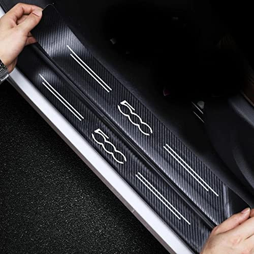 4pcs Car Door Sill Protector Guard Sticker for Fiat Abarth 500 Gucci, Carbon Fiber Car Kick Plates/Step Pedal, Auto Inner/Outer Threshold Decoration Accessories A