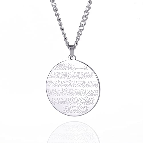 VASSAGO Muslimische Allah-Halskette islamischer Allah-Anhänger Halskette für Männer Frauen Ayatul Kursi Islam Koran Allah Charm Eid arabisches Geschenk religiöser Schmuck, Edelstahl