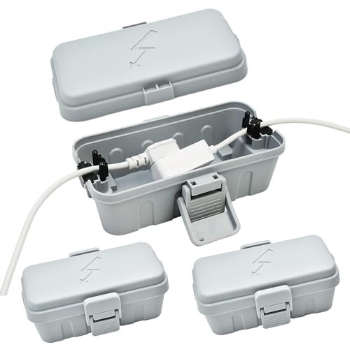 3 stück klein wasserdichte Kabelbox für den Außenbereich (Outdoor), IP54 wasserdicht, wetterfester Elektrokasten zum Schutz von Verlängerungskabel, Steckdosenleisten, Außensteckern (20,5x10x8cm)-Grau