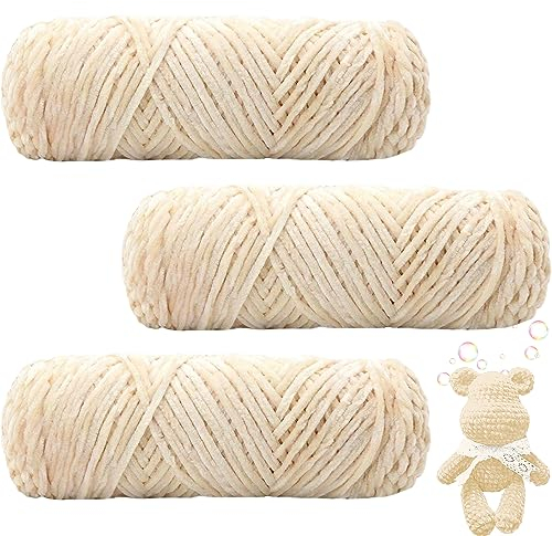 Maxee 300g(3×100g) Samtig Babywolle, Samt Velvet Wolle Chenille Garn, Kuschelweich Chenillegarn, Flauschige Weich Plüschwolle, Häkelgarn Wolle Zum Stricken & Häkeln