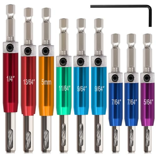 K Kwokker 9PCS Hinge Drill Bit Set, Self Centering Drill Bit Set 1/4 Hex Shank 5/16 Vix Bit for Hinges Hardware Pilot Hole Drill Bit Cabinet Wood Window Door Pilot Hole Stainless Steel