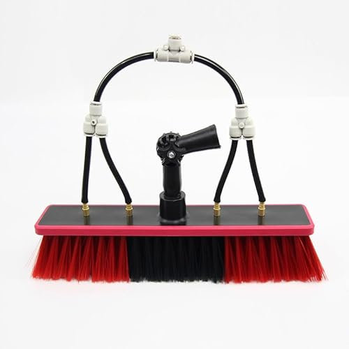 Window Cleaning Brush Head with Angle Adapter for Water Fed Pole Solar Panel Washing Water Flow Through compatible 3/4″ ACME/Euro German Thread(Without Pole) (brush-350)