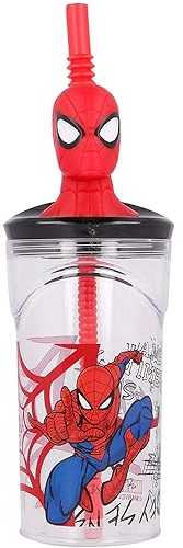 CARTOON Verre à paille Spiderman Marvel avec personnage 3D en plastique réutilisable BPA Free capacité 360 ml