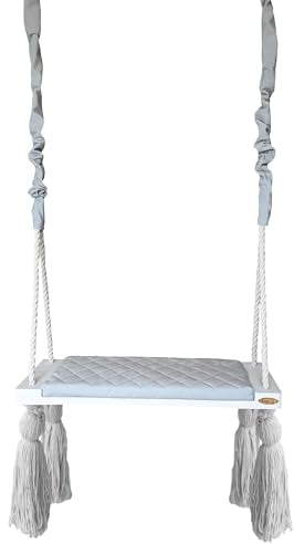 Create for you® Baby Schaukel Indoor, Große Kinderschaukel Holz, Schaukel Baby, Babyschaukel Türrahmen, Holzschaukel für die Deckenmontage, höhenverstellbar, 58x25x4 cm, Farbe Grau
