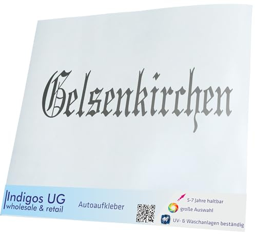 INDIGOS UG Auto Aufkleber Auto - 300x90 mm - Stadt Gelsenkirchen - Silber - Selbstklebender Sticker für Auto, Fenster, Bus oder LKW