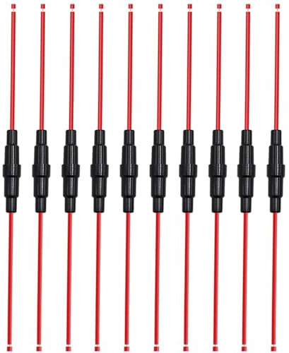 Aiqeer 10 Pièces 5 X 20 mm En Ligne Verre Tube Porte-Fusibles, 32V 20A Porte-Fusible en Verre AGC de Voiture avec Fil 16 AWG (Noir)