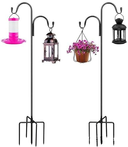 GOVNPJ 2PCS Crochets De Berger pour Jardin 124 cm,Double crochet de jardin à 5 griffes MÉTal pour Mangeoire Oiseaux Exterieur, LumiÈRes De Noël, Boules De Fleurs, Plantes Et DÉCorations De Noël