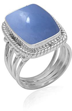Veracity Jewelry 925 Sterling Silver Gemstone Statement Rings – Gift For Birthday Wedding Anniversary Mother's Day Ring – Vintage Boho Style Handmade Gifts (Angelite)