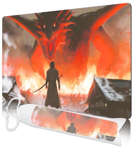 Nkddert MTG Playmat, Playmats for TCG 24 x 14 MTG Play Mat with Free Storage Bag for Cards Game Play Waterproof and Non-Slip Gaming Playmat(Fierce Dragon MTG Playmat)