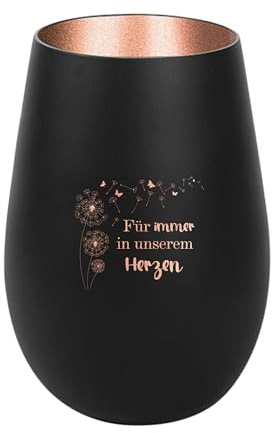 Der-Porzellan-Laden Windlicht mit Gravur Schwarz Bronze Teelichthalter | Für Immer in unserem Herzen, aus Glas mit Spruch, Tischdeko modern