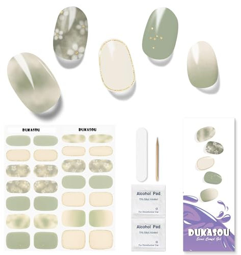 DUKASOU Nagelfolie UV Härtend - 28 Stück UV Gelfolien,Einfach und Bequem UV Gel Strips DIY Gel Nail Sticker ist ein Geschenk für Anfänger, um Nägel zu dekorieren(Grüner Wald)