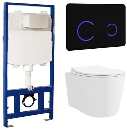 Alcor Wall Hung Toilet with Soft Close Seat Black Glass Sensor Pneumatic Flush Plate 1170mm Frame & Cistern