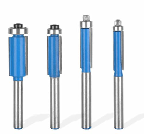 4Pcs 1/4 Inch Flush Trim Router Bit with Bearing, Shank Industrial Grade Template Pattern, Woodworking Milling Cutter Tools 1/4 5/16 3/8 1/2
