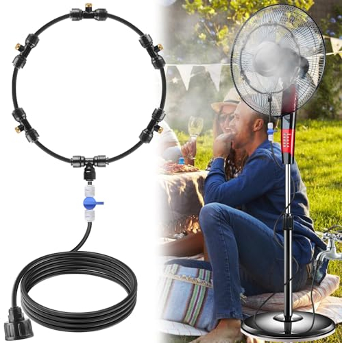 6,5 m de pulverización de neblina de refrigeración para ventiladores, atomizador de agua con 6 boquillas de latón, para enfriar balcones exteriores, jardines, pabellones de invernadero y ventiladores