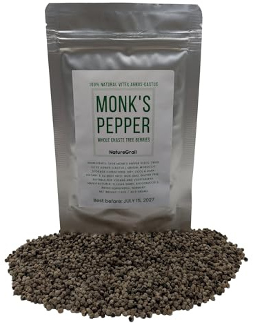 Monk's Pepper, Whole Chaste Tree Berries, Made from 100% Vitex Agnus-castus, Whole Berries - Net weight: 1.5oz/42.5g