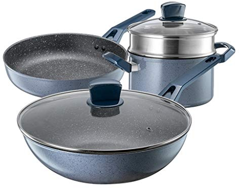 OUZBEM Cooking Pot, Frying Pan,3Pcs Cookware Set Non-stick Cookware Frying Pan & Pan Saucepan with Glass Lid vision