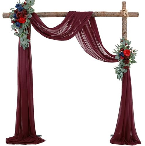 Querbehang Freihanddeko,1 Stück 75*600cm Chiffon Tüll Foto Hintergrund Vorhang Hochzeitsbogen Drapierung Stoff Freihanddeko Dekoration für Hochzeit Fotografie Party Geburtstag Taufe -Weinrot #2