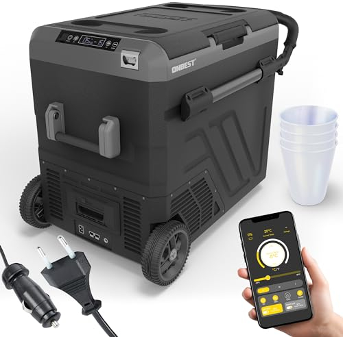 ONBEST Kompressor Kühlbox 60 L – Elektrische Kühl- und Gefrierbox mit Teleskopgriff – 12V/230V Anschluss – Ideal für Auto, Camping und Outdoor – Integriertes Zubehör