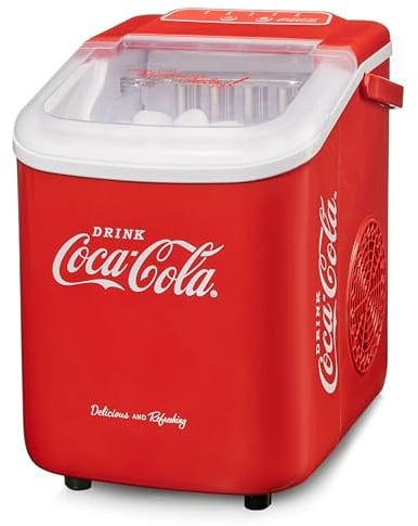 Machine à glaçons Salco Coca-Cola – Fabricant de glaçons avec 2 tailles de glaçons – Design rétro rouge – Machine à glaçons portable pour cocktails, boissons et soirées (10 kg par 24 heures - Rouge)