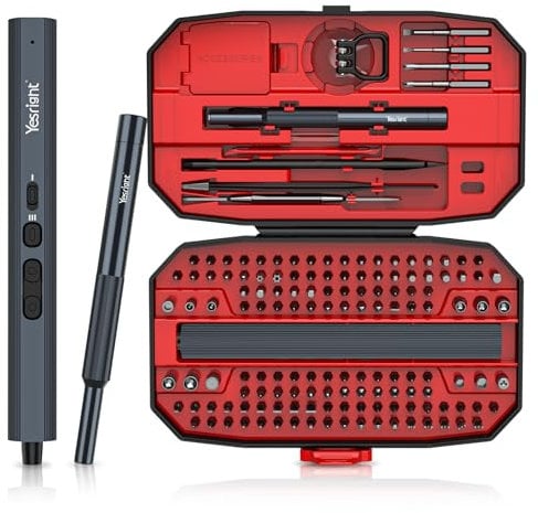 YesRight Mini Electric Screwdriver 155 in 1 Small Precision Screwdriver Set Max 5 N.m Cordless Screwdriver with 3 Torque Settings 140 S2 Magnetic Bits, Repair Tool Set for Phone Computer Watch Drones