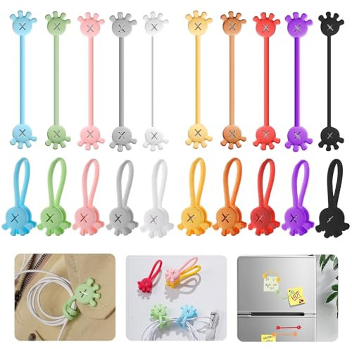 Fascette magnetiche, 10 manuali magnetici magnetici Cable Manager magnetic Cable Ties fascette stringicavo richiudibili in silicone, organizer per frigorifero, fascette per uffici, casa, cavo di