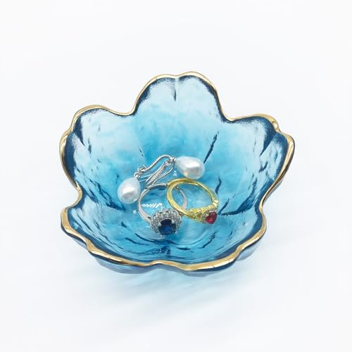 BESSKON Small Ring Dishes for Women, Glass Jewelry Dish, Crystal Ring Holder Dish Trinket Bowl, Flower Jewelry Holder Dish, Nightstand Decor Jewlery Plate, Jewelry Bowl Dish for Rings, Keys, Gift