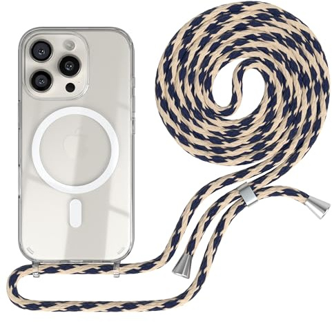 EAZY CASE - Handykette kompatibel mit iPhone 16 Pro Kette zum Umhängen Handyhülle für Apple iPhone 16 Pro Silikon Hülle mit Band Handytasche Transparent als Fallschutz Taupe Camouflage - Clips Silber