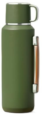 Simcat Termo de 1000 ml, botella de agua aislada al vacío de acero inoxidable 316 de 33.7 onzas con asa, mantiene el calor y el frío las 24 horas, vaso de viaje verde, viaje diario