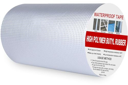 Rusoz Nastro Adesivo Impermeabile Butilica Nastro di Alluminio 200mm x 5m, Butilica Nastro Alte Temperature per Perdite sul tetto, Fessurazioni Superficiali, Spazio sul Davanzale Della Finestra