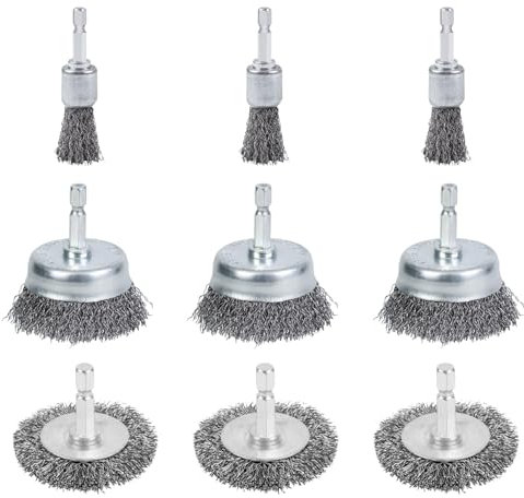 9 pcs Wire Brush for Drill ,Wire Brush Drill Bit Set, Wire Brush Wheel, Drill Bit With Steel Wire Wheel, Drill Bit With Wire Brush, Used for Rust Removal, Cleaning Metal Paint and Wood(Silvery)