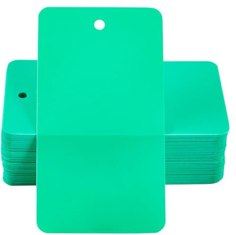 SOFPLATE 100 Stück Grüne Versandanhänger Aus Kunststoff Blanko Wasserdicht Rechteckig 5 x 9cm Zum Aufhängen Identifikations Namensösenanhänger Drahtbeschriftung Zum Identifizieren von Namensausweisen